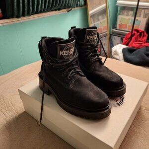 KENZO - Black Leather Ankle Boots, US 7, Logo on tongue, rubber sole